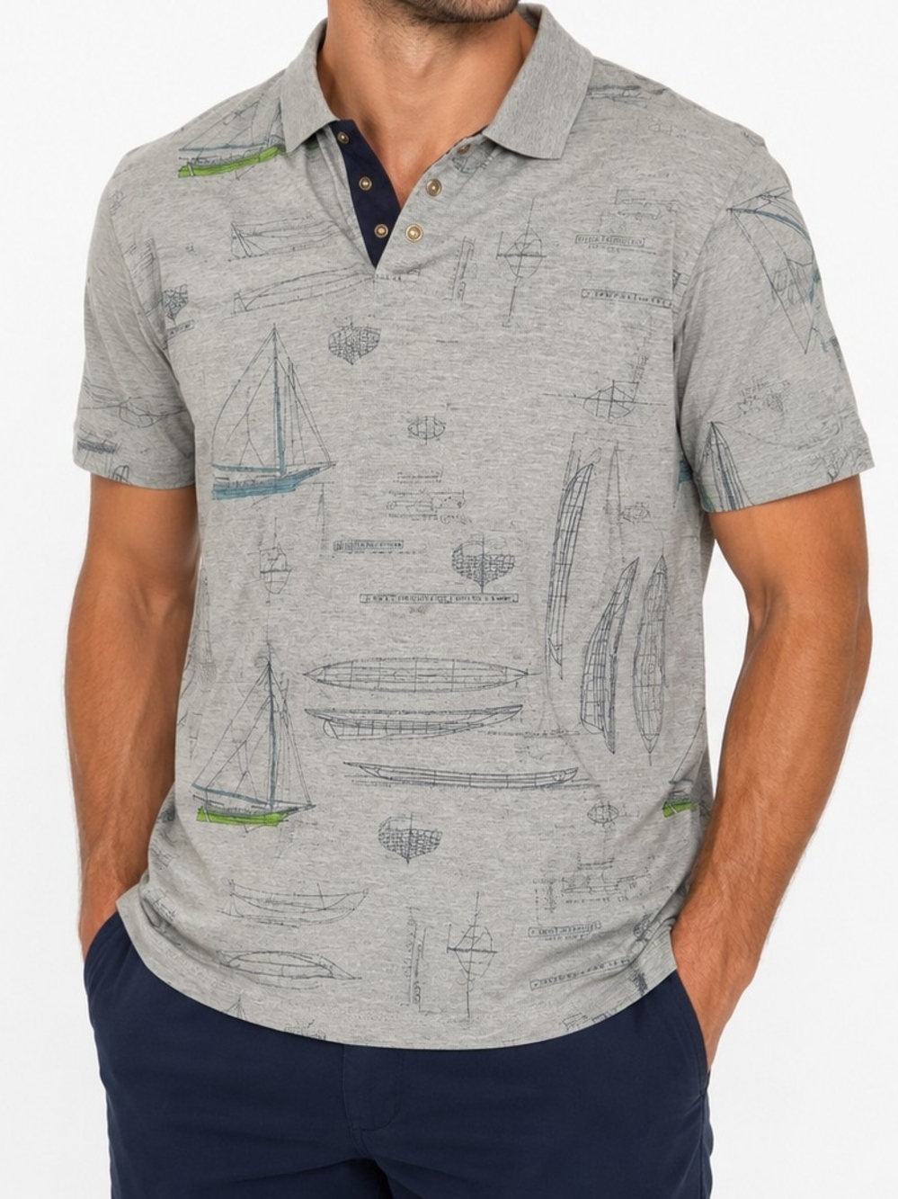 Regatta Gray Sailboat Print Polo Shirt | Men's Large Costal
